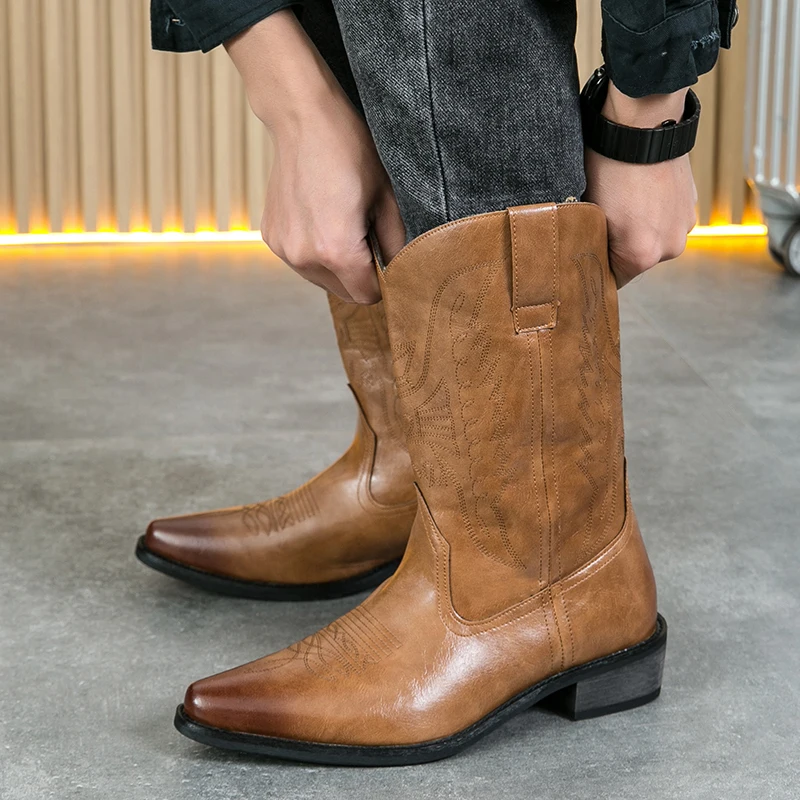 English Style Men's Chelsea Boots Pointed Tips Trendy Brown Work Boots High-end Banquet Dress Boots for Men‘s Free Delivery
