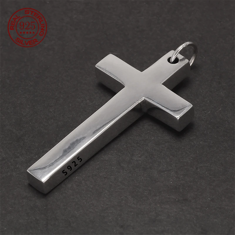 100% Real Solid S925 Sterling Silver Cross Pendant For Men Women Smooth High Polishing Simple Design Jesus Christ Jewelry 1