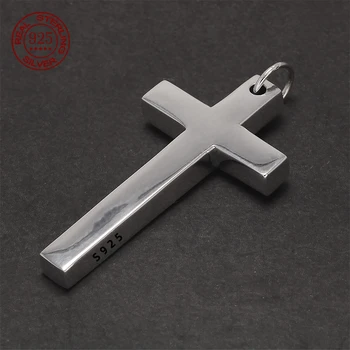 100% Real Solid S925 Sterling Silver Cross Pendant For Men Women Smooth High Polishing Simple Design Jesus Christ Jewelry 1