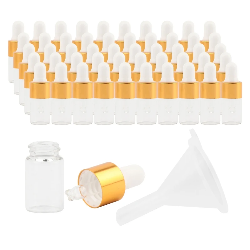 

50Pieces 1ml 2ml Mini Empty Essential Oil Bottles Portable Dropper Glass Bottle For Pipette Bottles Refillable