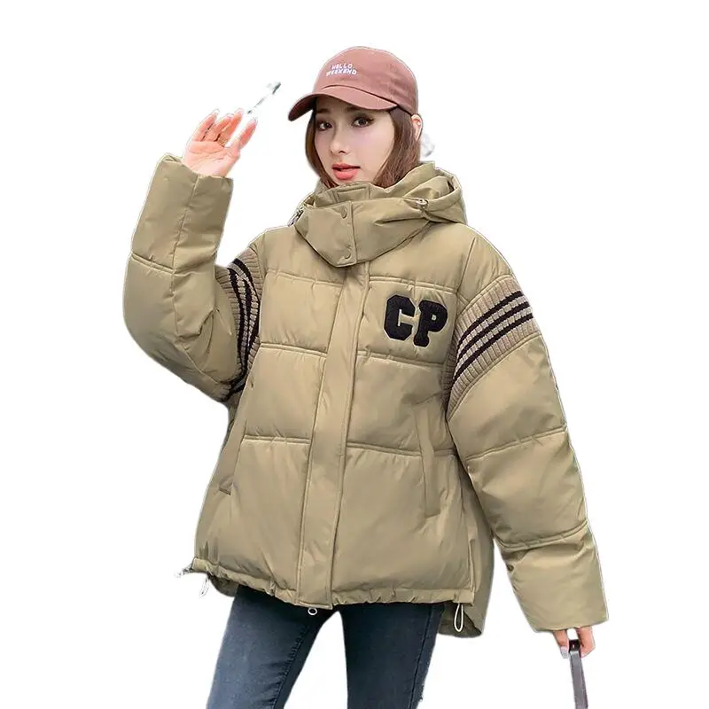 

Winter New Style Girlish Hooded Letter Down Jackets High Quality Thick Streetwear Casual Loose Warm Simplicity Solid Outwear