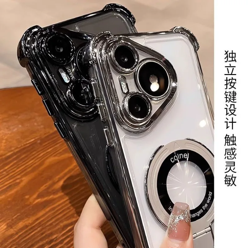 Luxury Transparent Electroplating Magnetic Airbag Bracket Case