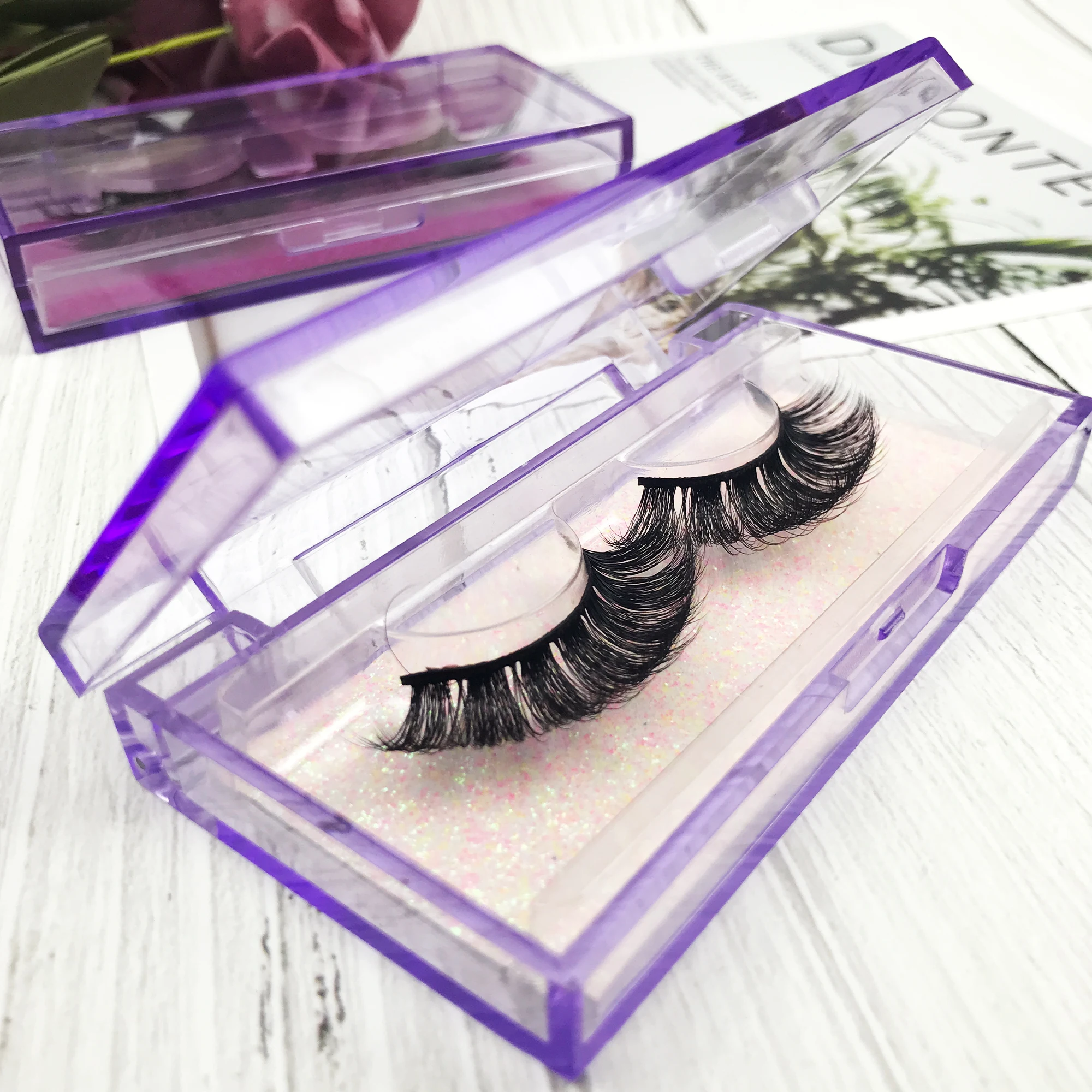 FOXYFOX Wholesale Empty Acrylic Eyelash Box Case Package for 12-25mm Lashes  Customize Logo Purple Square Packaging With tray 5