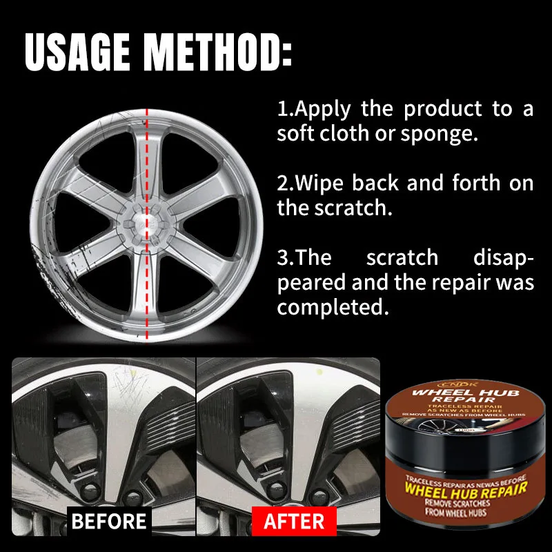Universal Wheel Hub Repair Kit-Alloy Rim Scratch Remover Oxidation Paste Car Wheel Hub Care Polishing Cream