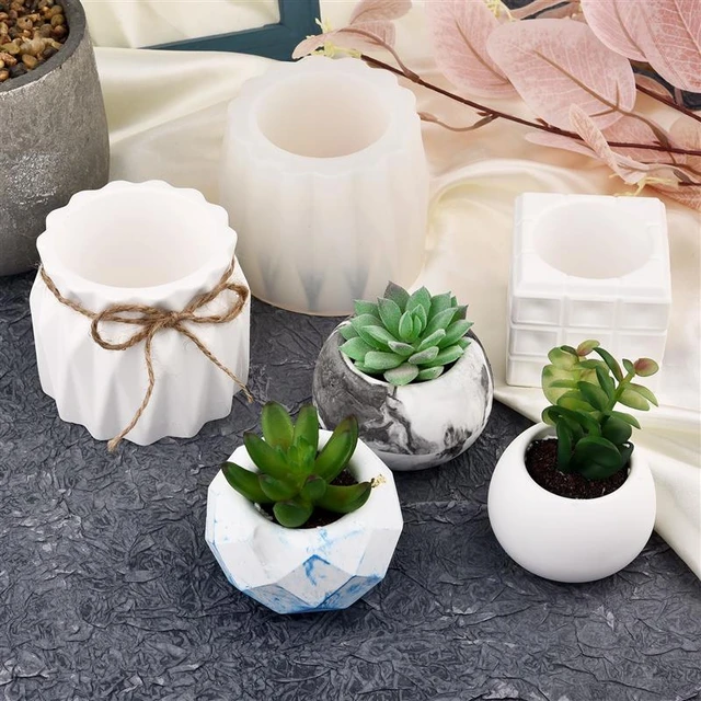 Succulent Flower & Pot Silicone Resin Molds Set of 6 Mini Trays