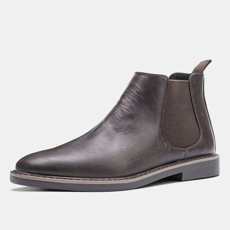 

Мужские кожаные ботинки без шнуровки, коричневые повседневные деловые Ботинки Челси в британском стиле, ботильоны ручной работы, обувь для осени, 2019