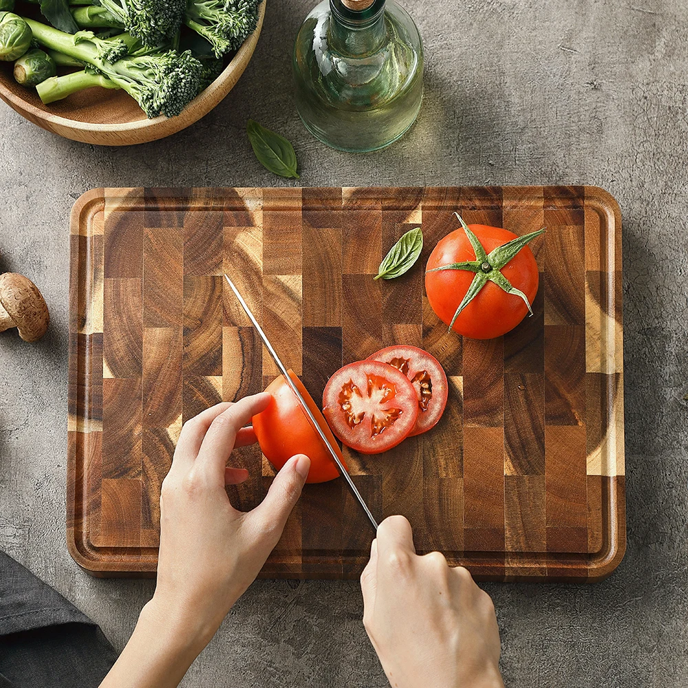 HEZHEN Premium Acacia Wood Splicing Cutting Board with Drain and Damp-Proof Features
