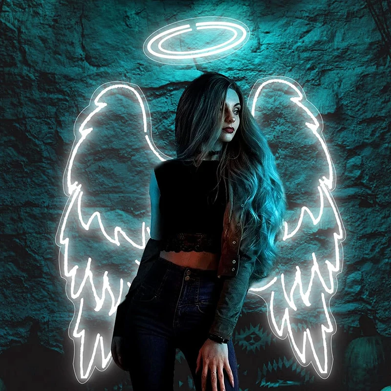 

Angel Wings With Halo Neon Sign for Wedding Party Event Decor Neon Light Bedroom Living Room Wall Decoration LED Neon Signs