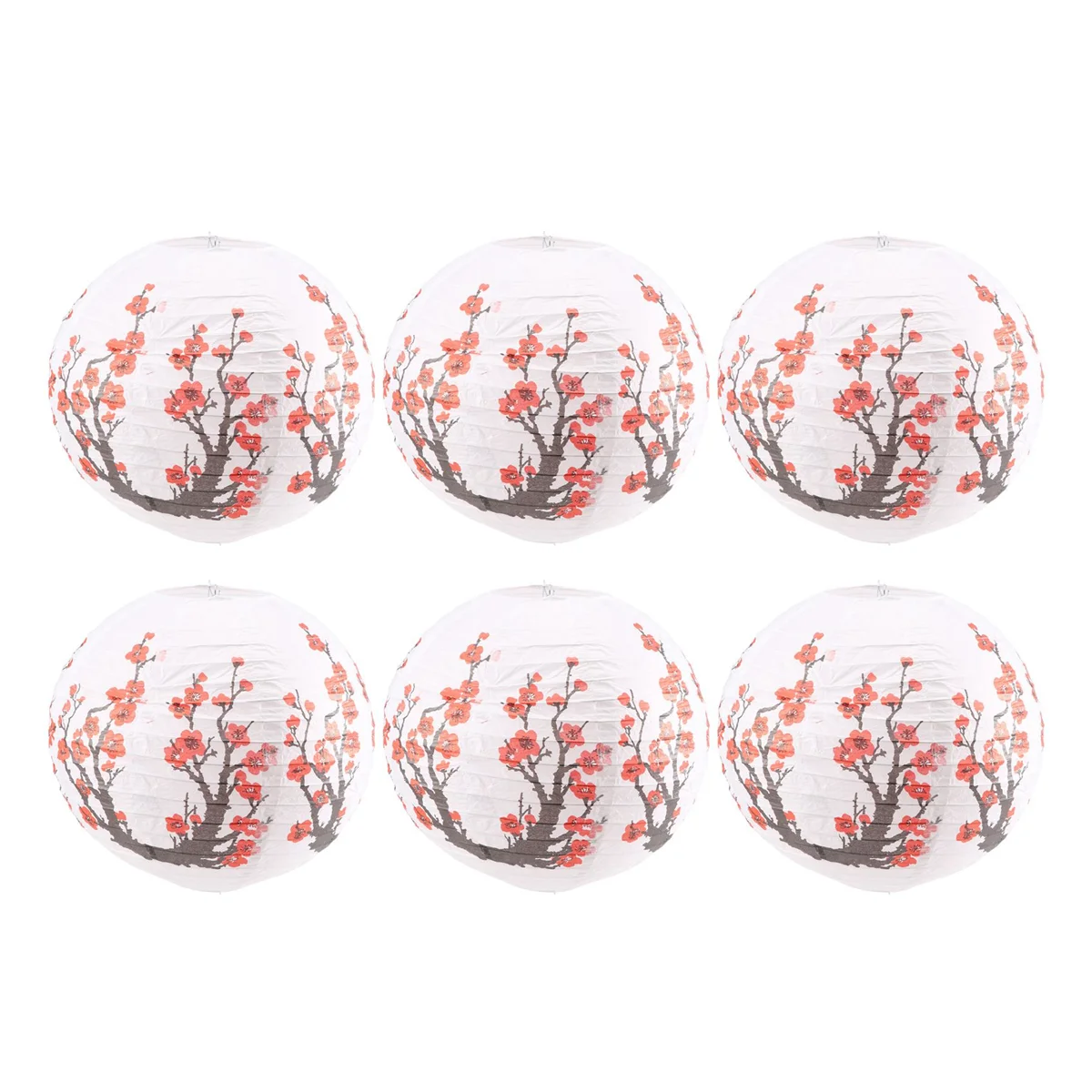 

6 Pack 12Inch Red Cherry Flowers Paper Lantern White Round Chinese Japanese Paper Lamp for Home Wedding Party Decoration