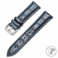 Premium Genuine Leather Quick Release Watch Band with Butterfly Buckle - 18mm (Royal blue)