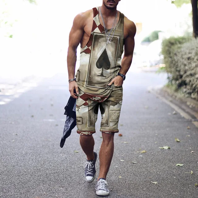 Introducing the 2022 Fashion Men s Tank Top T-Shirt + Shorts Casual 3D Brand Daily Life Print Outdoor Fitness Mans Vest Jog 2 Piece Suit S-4XL