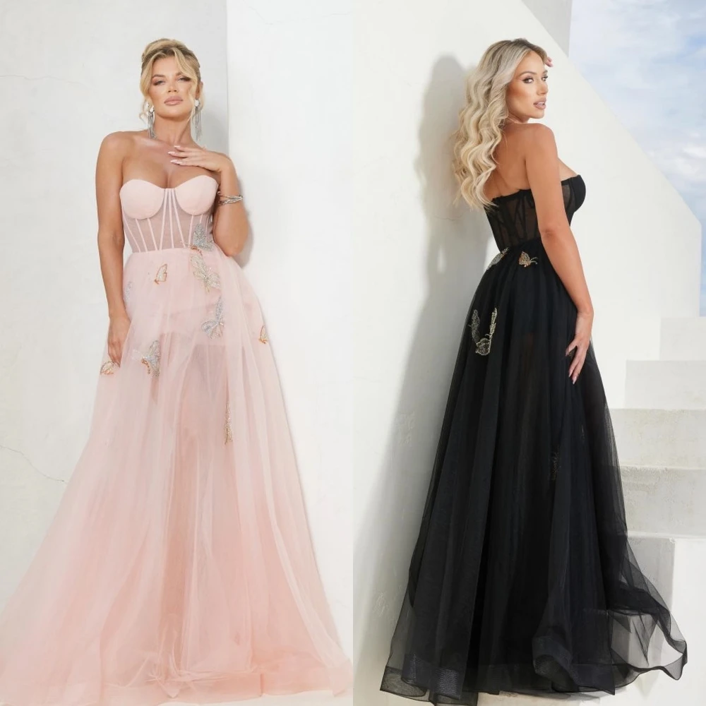 

Yipeisha Elegant Sizes Available Strapless Ball gown Applique Draped Floor length Organza Prom Dresses