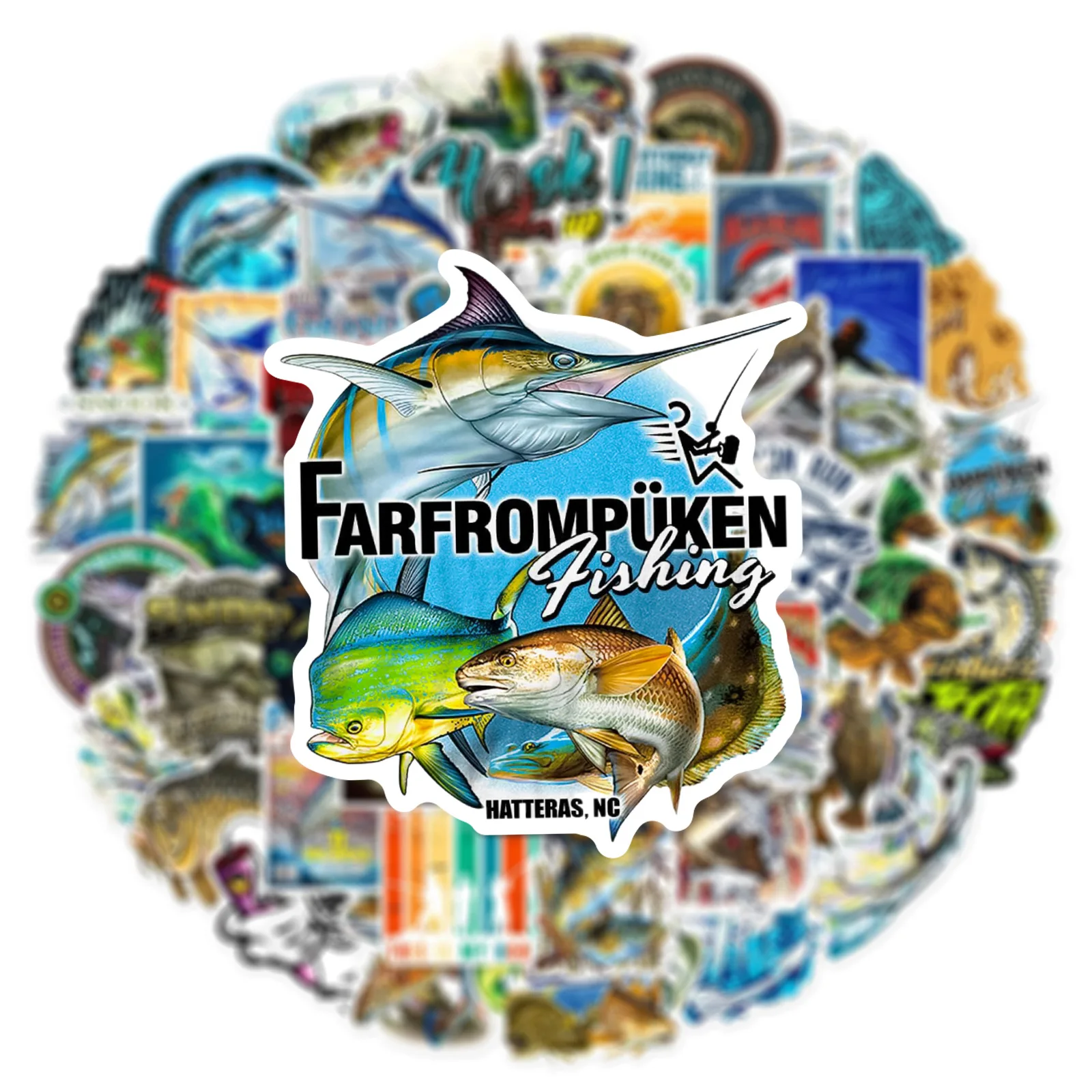 50pcs Outdoor Fishing Logo Stickers Decals Decoration Scrapbook Suitcase Luggage Motorcycles Bike Waterproof Graffiti Sticker 4