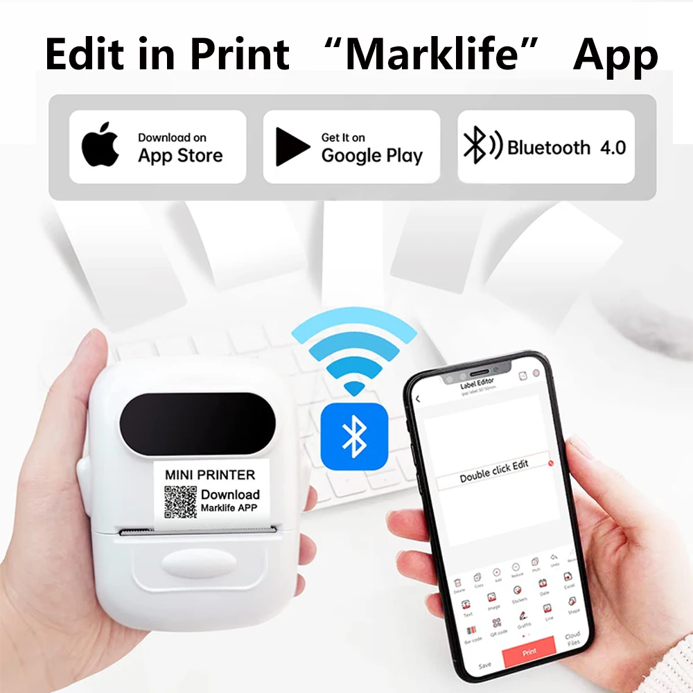 Marklife P50 미니 라벨 프린터 지원 휴대용 열전사 프린터 자체 접착 라벨 프린터 태그 스티커 제조기 또는 1 롤 라벨