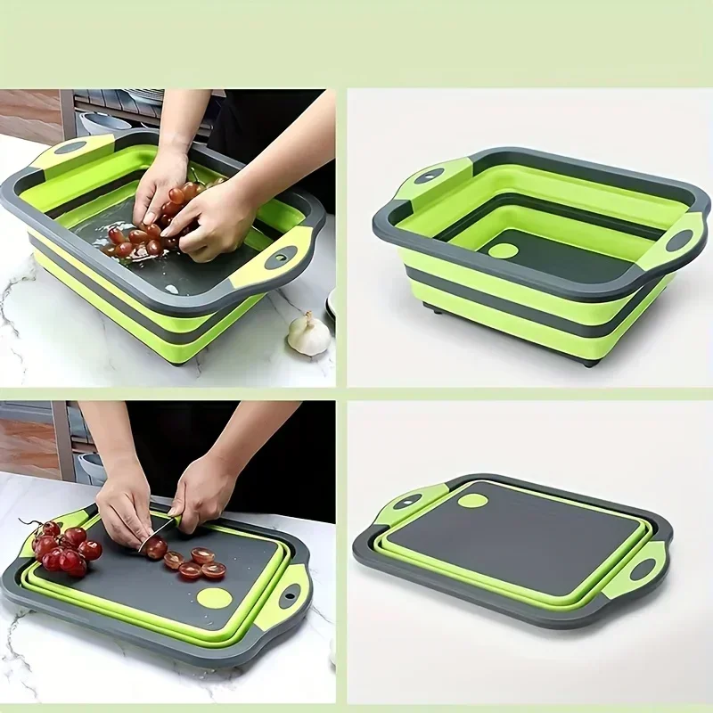 Portable Collapsible Cutting Board Space Saving with Built-in Sink Folding Wash Basin 3 In 1 Durable