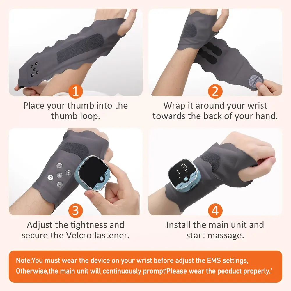 EMS Heating Wrist Massage Pad Thermal Massager Hand Warming Belt Voice Prompts B