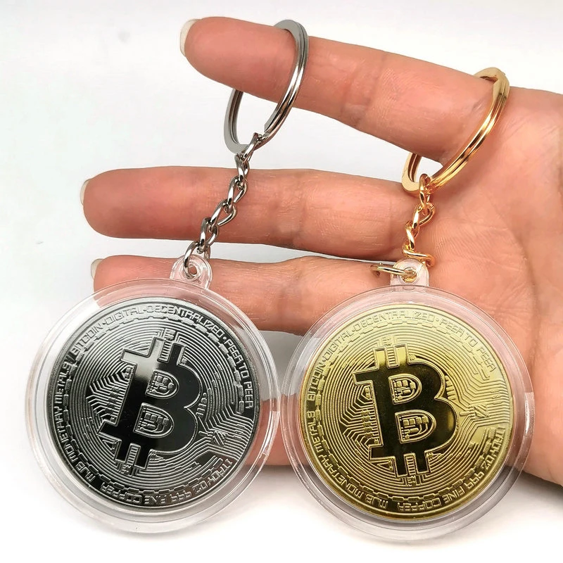 

BitCoin Keychain Physical Commemorative BitCoin Keyring Metal Bit Coin with Plastic Case Gold, Silver BitCoin Key Chain Key Ring