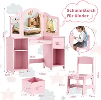 Ensemble de coiffeuse pour enfants, ensemble de coiffeuse pour enfants, chaise de bureau de maquillage pour filles, avec miroir amovible, rose 4