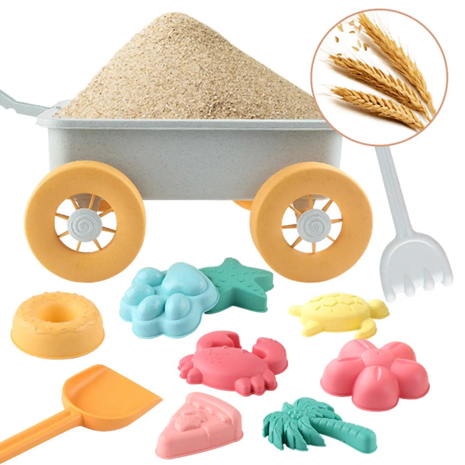 

15 Pieces Beach Toys Sand Set,Travel Toys,Includes Sand Models,Petals,Pushcart,Donut,,Turtle,Palm Tree,Beach Toys for Kids