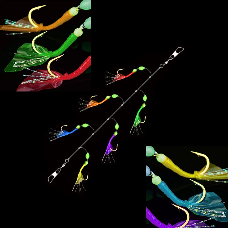 Lunker Sabiki Rig 6-Farben Gummi Salzwasser Angelköder Köder Glow Luminous Maruseigo Gold Makrele