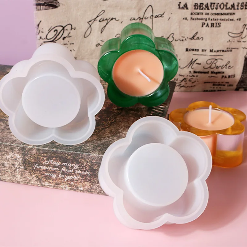 

Diy Handmade Plum Blossom Candlesticksilicone Candle Jars Mold for Epoxy Resin Aromatherapy Creative 3d Decoration