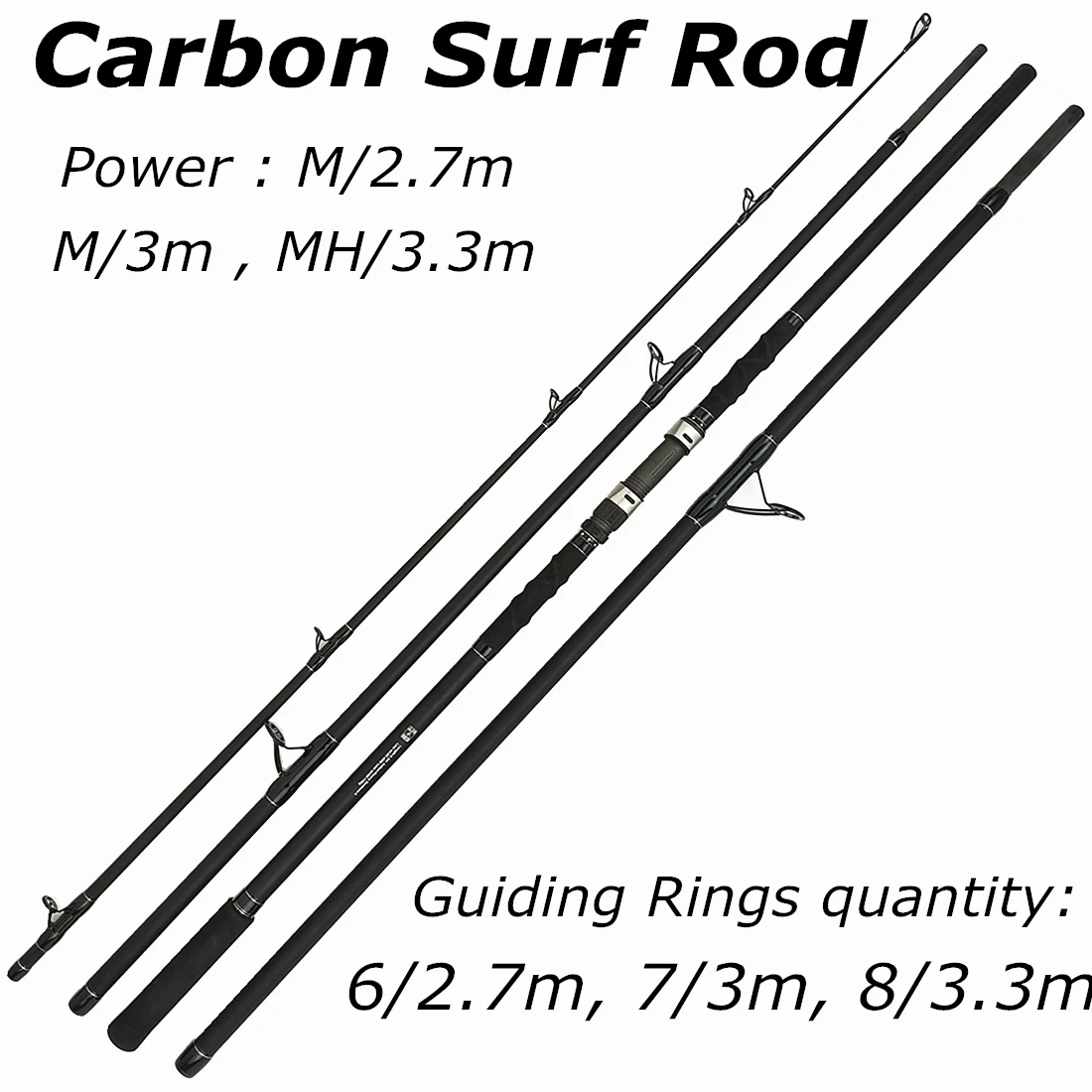 ZZ310富士surfcasting 2.7メートル3メートル3.3メートル3.6メートル3.9メートル4.2メートル、先端径。2.9mm活性炭ファイバーフィッシングロッド,mnリング,60-150g,ライン20-40lbs 2.7m 3m 3.3m Carbon Quality Saltwater Surf Fishing Rod Fuji reel