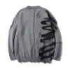 American High Street Design Graffiti Round Neck Sweater Men's Ins Brand Retro Lazy Wind Hole Sweater Street Trend Loose Pullover 2