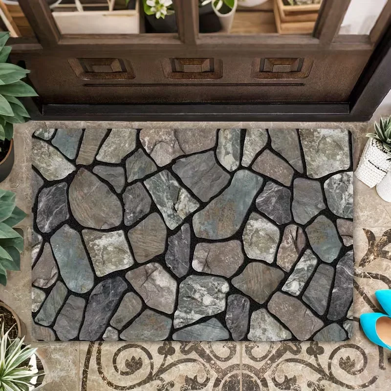보헤미안 스타일 스톤 패턴 웰컴 플로어 매트, 우아한 스톤 패턴 디자인, 현관 장식, 홈 액세서리