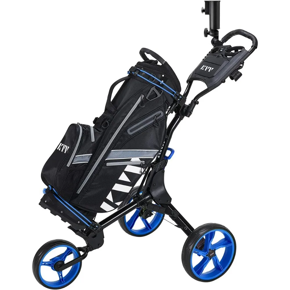 3 Wheel Golf Push Cart Ultra Lightweight Smallest Folding Size, New-Version Scorecard Holder