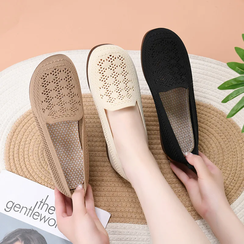 Women's summer new mesh shoes with soft sole and shallow mouth, lazy casual shoes, breathable mesh fabric, mother's shoes 4