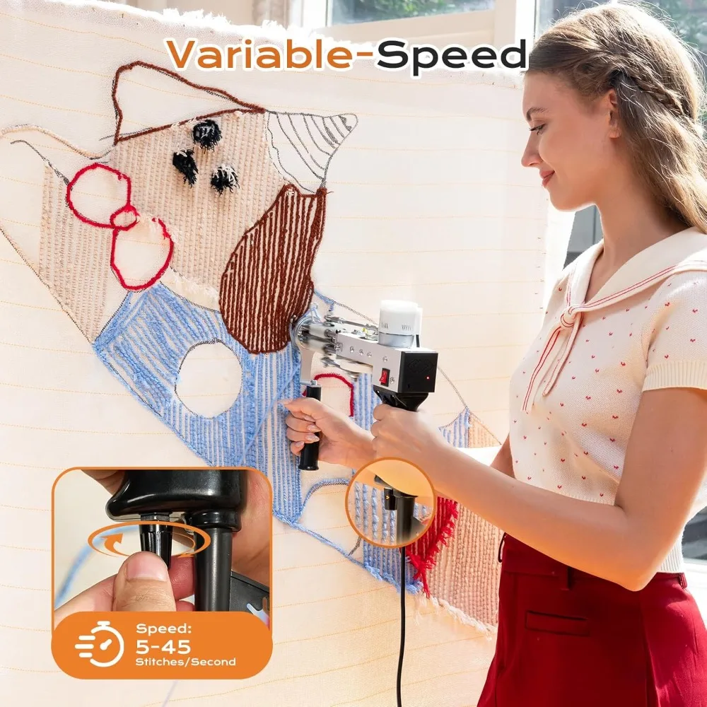 2-in-1 Rug Tufting Gun with Carpet Trimmer Kit - Cut/Loop Pile DIY Carpet Maker Machine Starter Set with Yarn & Cloth