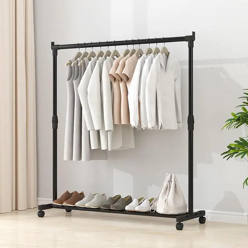 Clothes Rack With Wheels Metal Telescopic Adjustable Garment Rack For Laundry Shop Living Room Bedroom Heavy-duty Clothes Rack