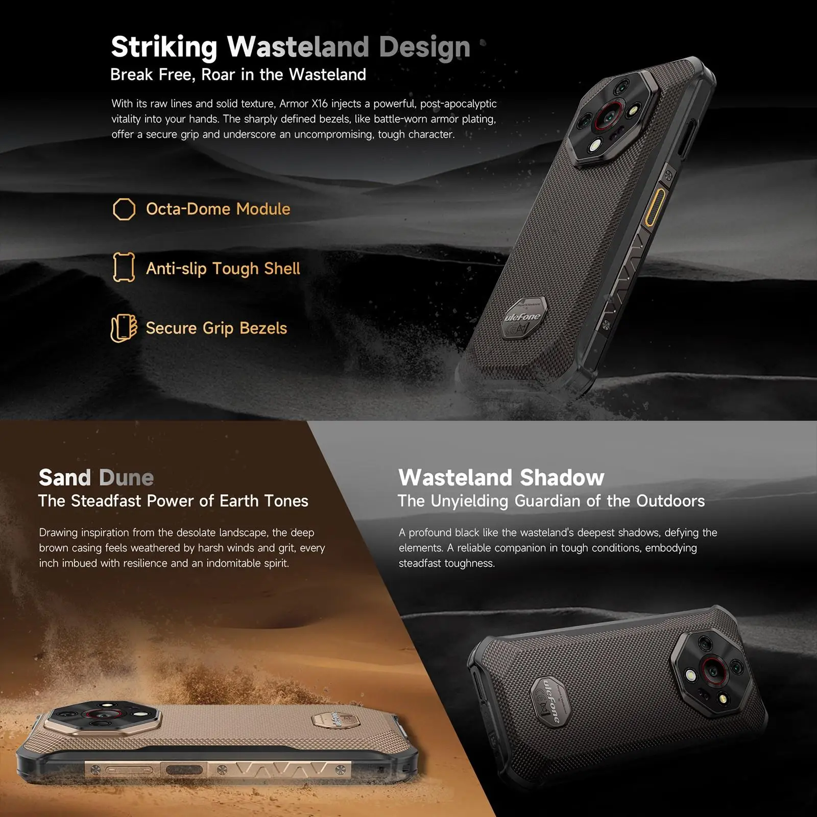 Ulefone Armor X16 Rugged Smartphone 10360mAh Battery 128GB ROM 120Hz 6.56" NFC Android 15 Night Camera 48MP 4G