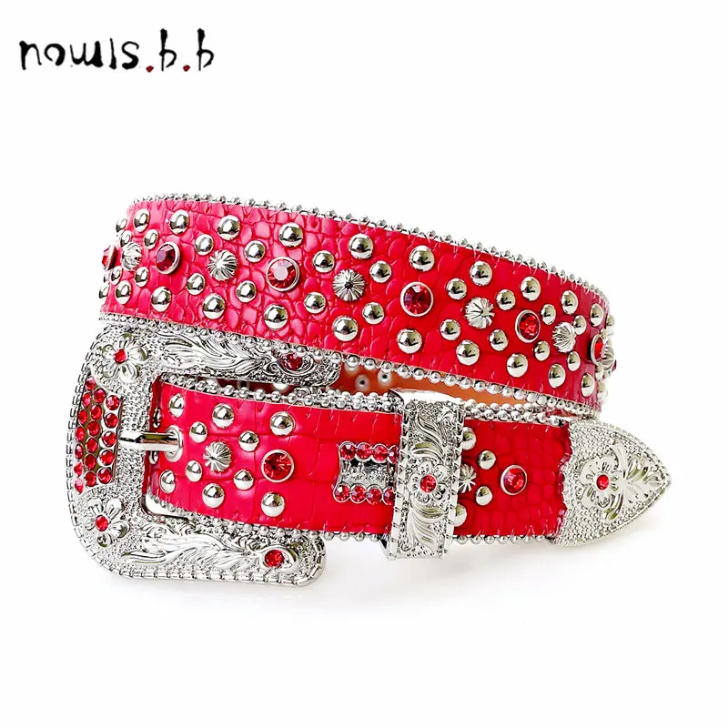 

NOWISBB Western Diamond Belts For Women Luxury Strap Flower Buckle Cowboy Rhinestone Studded Bling Y2K Belt For Men Jeans