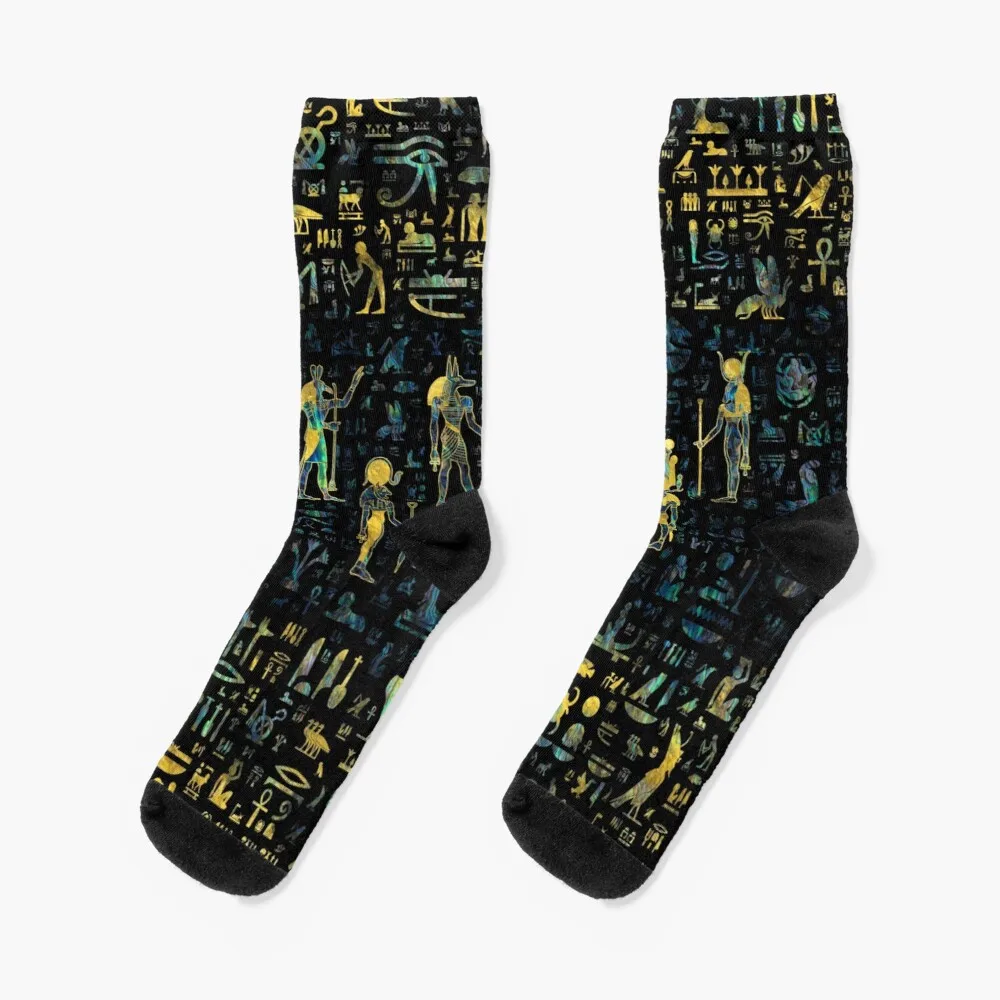 

Egyptian Gods and hieroglyphs - Abalone and Gold Socks Compression Socks Women