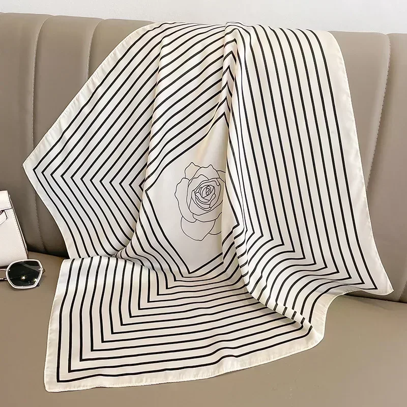 Spring and Autumn Women's 70cm Printed Silk-Feel Square Scarf