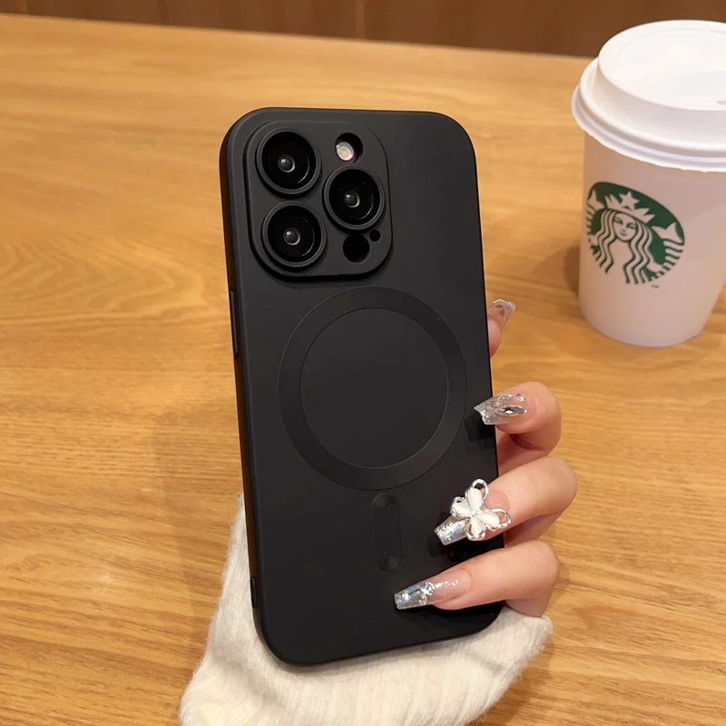 Luxury Magnetic Silicone Phone Case with Glass Lens Protection