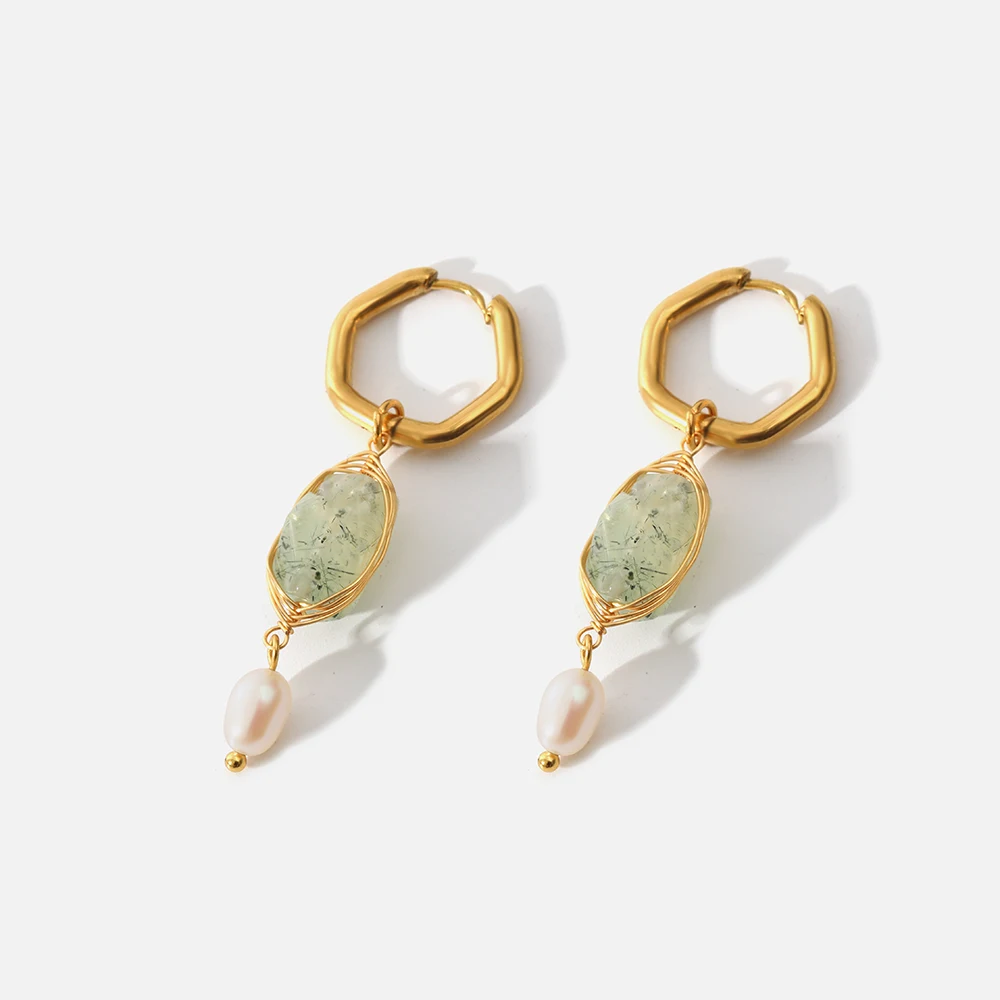 

Bohemian Handmade Natural Stone Hoop Earrings for Women 18 K Golden Color Stainless Steel Circle Huggie Hoops Jewelry Bijoux