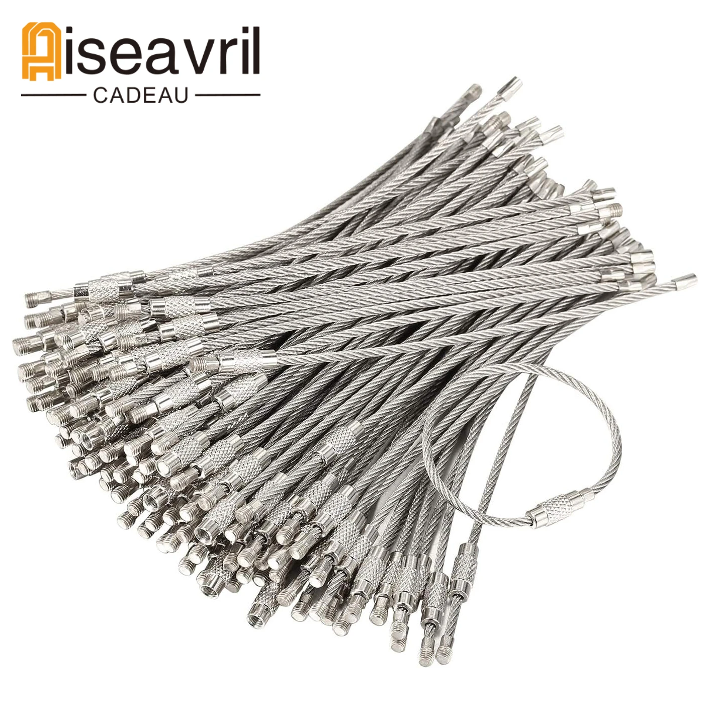 100pc Stainless Steel Wire Keychain Ring Key Keyring Circle Rope Cable Loop Outdoor Camp Luggage Tag Screw Lock Gadget Wholesale