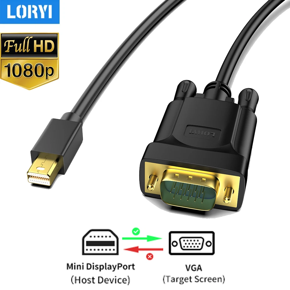Loryi Mini Displayport A Vga Cavo Da 6 Piedi 1080P 60Hz Cavo Da Mdp A Vga (Compatibile Con Thunderbolt 2) Maschio A Maschio Per Pc Tv Imac