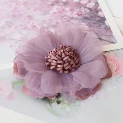 Handmade Fabric Flowers for DIY Decoration and Crafting - Set of 5 Large Pieces (Dark Purple)