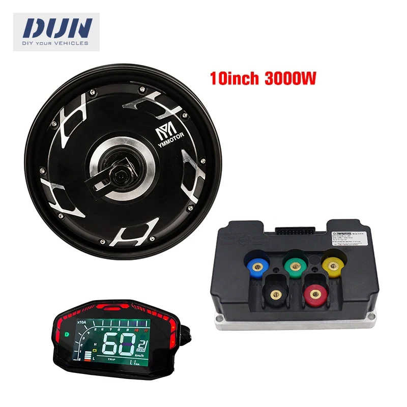 

YMMotor 10x2.15 Inch 3000W 95KMH 48V 60V 72V 45H Brushless DC Wheel Motor with ND72450 and DKD Display for E-scooter Bike