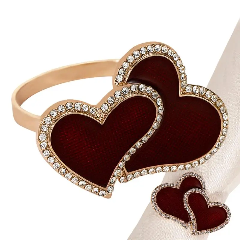 

Metal Napkin Rings Metal Buckle Double Heart-Shaped Alloy Napkin Rings Gold Color Napkin Rings Adornment For Wedding Parties