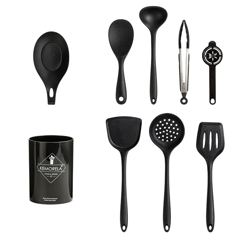 Silicone Kitchen Utensil Set - Non-Stick Cooking Tools with Silicone Handles, 9-Piece Cookware Accessories