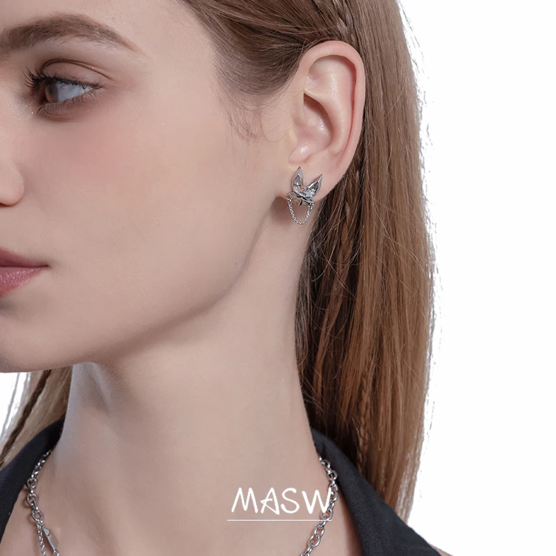 MASW Original Design Cool Trend High Quality Brass Thick Silver Plated Fox Stud Earrings For Women Jewelry Party Gift 2023 New