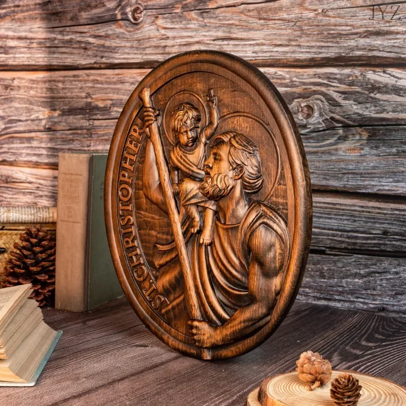St. Christopher Wood Carving Plaque 3