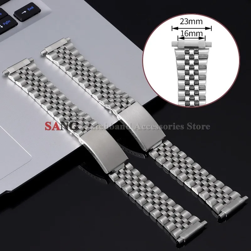 Silver Stainless Steel Folding Clasp Watch Band Strap - Fashionable Business Bracelet