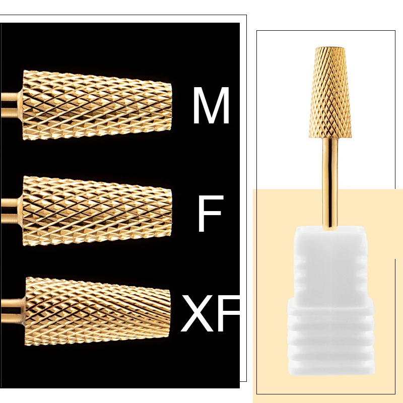 5 In 1 Tungsten Carbid Nail Drill Bits Milling Cutter For Remove Nail Polish UV Gel Tapered Safety End Cut Manicure Tools Golden 6