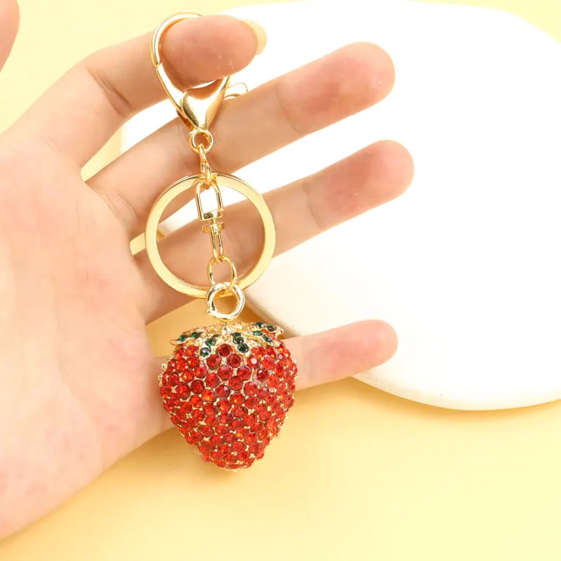 key tag Red Cherry Keychain Keyring Crystal Rhinestone Cute Fruit Female Bag