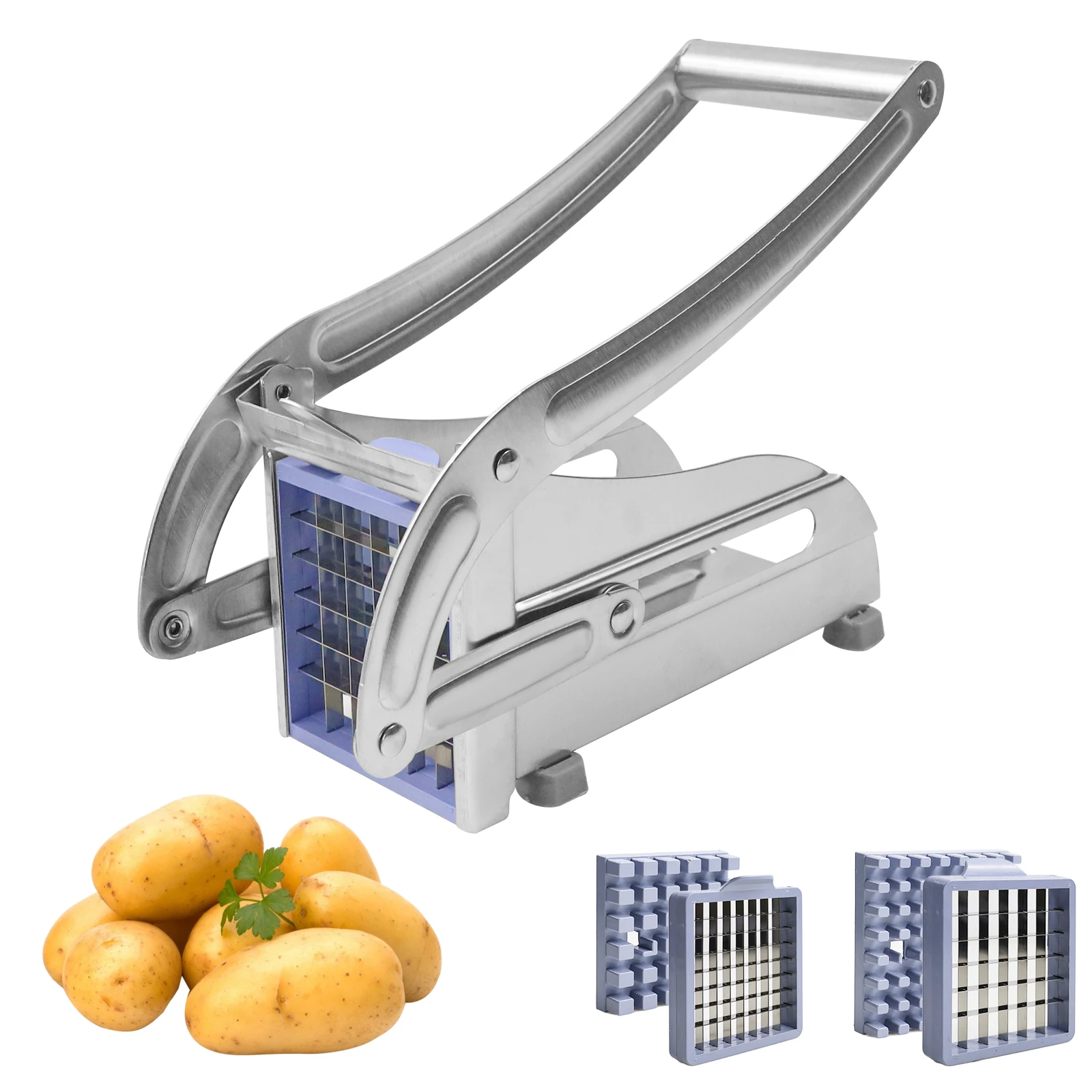 French Fry Cutter with 2 Blades, Potato Cutter Stainless Steel, Potato Slicer French Fries, Press Fries for